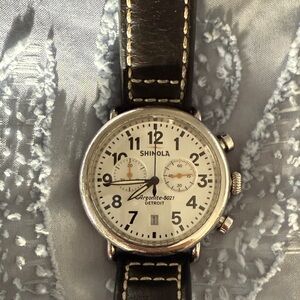 Shinola Silver and Black Leather Watch